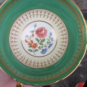 Aynsley green and gold bone china tea cup